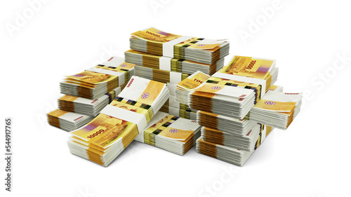 Stack of Comorian franc notes. 3D rendering of bundles of banknotes