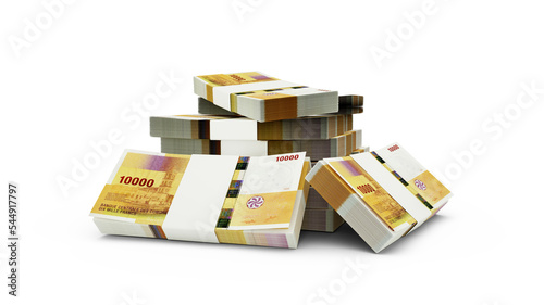 3d rendering of Stack of 1000 Comorian franc notes. bundles of Comorian currency notes isolated on white background