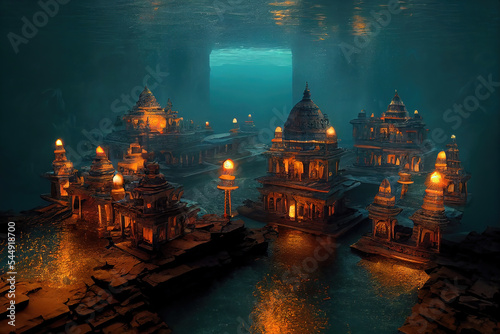 AI generated image of Dwaraka, the ancient Indian city submerged under the sea mentioned in the Indian epic Mahabharata photo