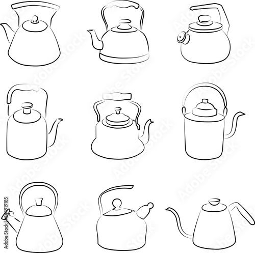 Linear teapots vectpr set for design