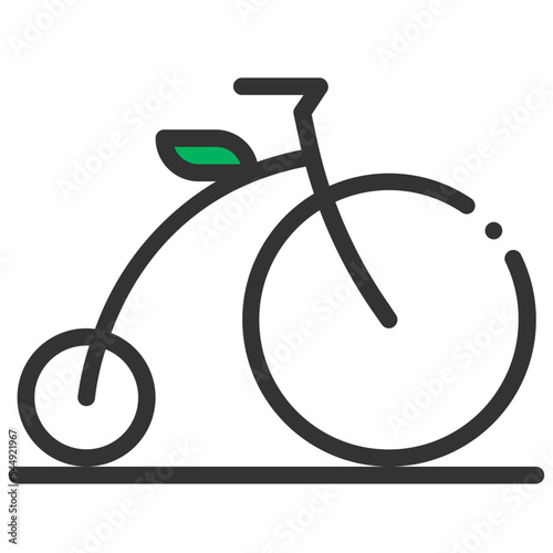 Vector bicycle filled line icon on the empty white background