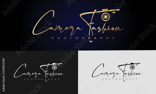 camera logo, modern photography signature logo icon vector