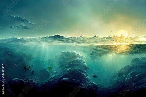Magical fantasy underwater landscape with sea bed