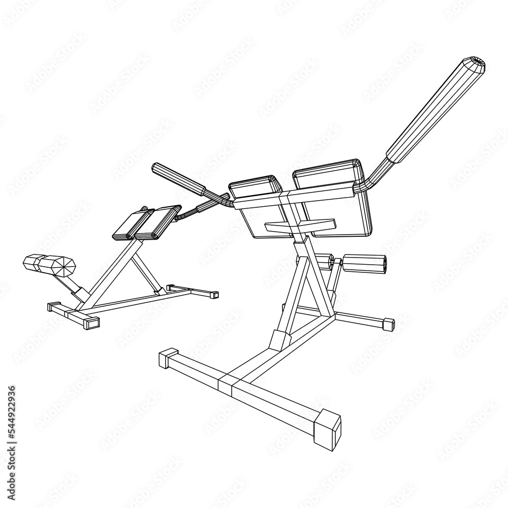 Modern exercise machine for the back and abs. Hyperextension simulator.