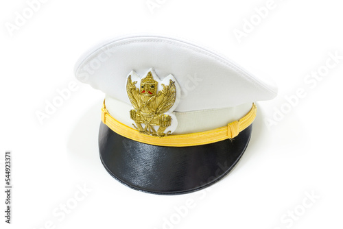White Thai civil servant hat on white background, Isolated.