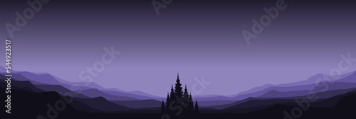 tree silhouette in mountain silhouette flat design vector illustration for background, banner, backdrop, tourism design, apps background and wallpaper 