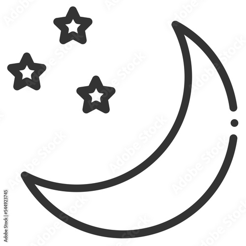 Vector moon outline icon on the empty white background