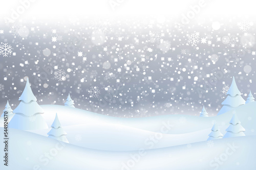 Snowfall With Silver Background Winter Landscape © barbaliss