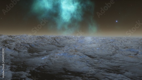alien planet landscape, science fiction illustration, view from a beautiful planet, beautiful space background 3d render
