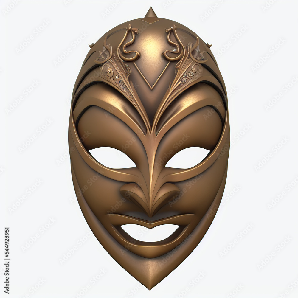 Venetian Bronze mask. Digital illustration. 3D rendering. Isolated on white. Venetian Bronze mask. Digital illustration. 3D rendering. Isolated on white.