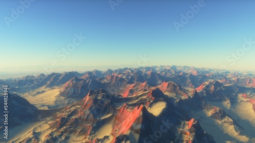 realistic surface of an alien planet  view from the surface of an exo-planet  canyons on an alien planet  stone planet  desert planet 3d render 