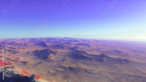 realistic surface of an alien planet  view from the surface of an exo-planet  canyons on an alien planet  stone planet  desert planet 3d render 