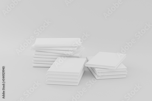 Hardcover books template, blank books mockup for design uses, Mockup Magazine Cover, Brochure. 3d illustration. softcover square book on white background surface Perspective view