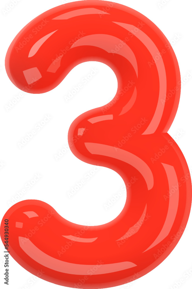 Number 3 Sign. Realistic Red Plastic Glossy 3D Number Three isolated on transparent background. Birthday, Anniversary, Christmas, Xmas, New year, Holiday Sale Concept. 3d vector illustration Number 3 Sign. Realistic Red Plastic Glossy 3D Number Three isolated on transparent background. Birthday, Anniversary, Christmas, Xmas, New year, Holiday Sale Concept. 3d vector illustration