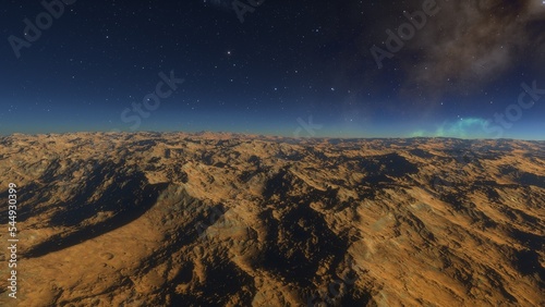 Exoplanet fantastic landscape. Beautiful views of the mountains and sky with unexplored planets. 3D illustration.  © ANDREI