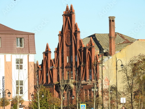 building of a bank in gusev, russia, former gumbinnen, eastern prussia photo