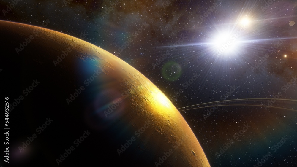 Naklejka premium Planets and galaxy, science fiction wallpaper. Beauty of deep space. Billions of galaxy in the universe Cosmic art background 3d render 