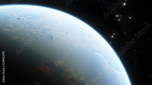 super-earth planet  realistic exoplanet  planet suitable for colonization  earth-like planet in far space  planets background 3d render 