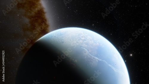 super-earth planet  realistic exoplanet  planet suitable for colonization  earth-like planet in far space  planets background 3d render 