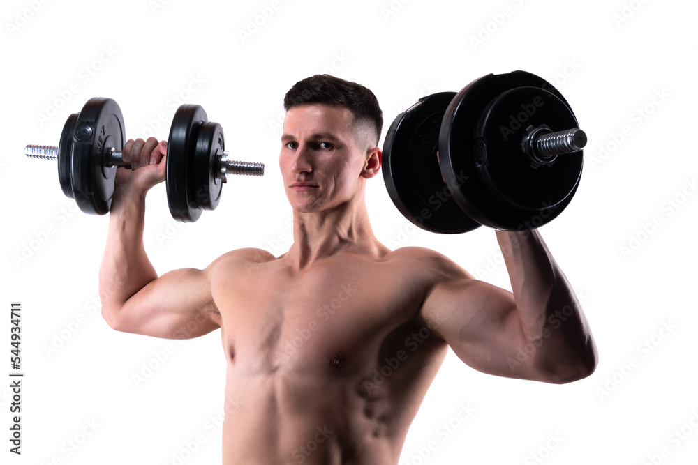 man do weightlifting in sport gym isolated on white background. gym training of weightlifting sport.