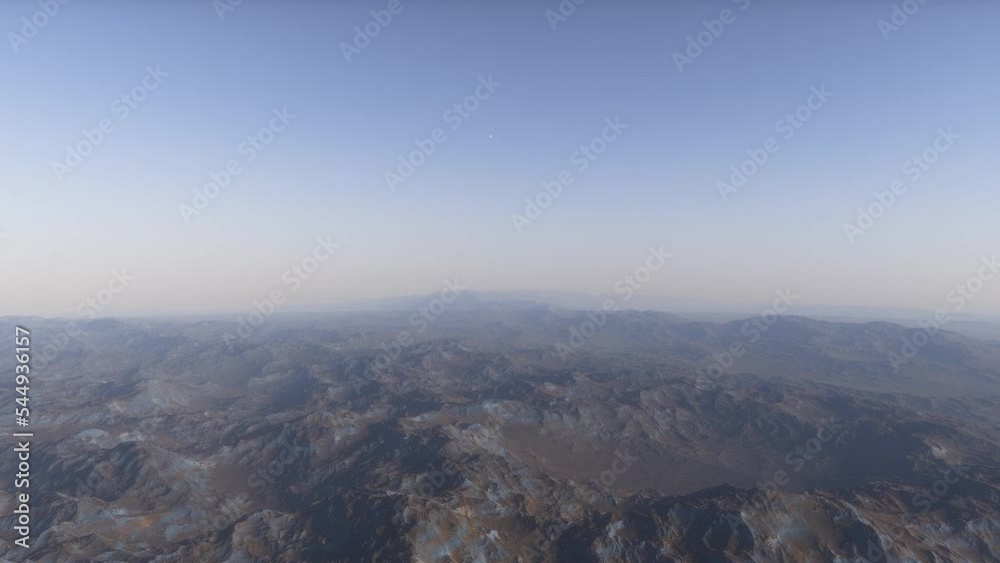 Aerial fly over martian red planet landscape Aerial fly over martian red planet landscape