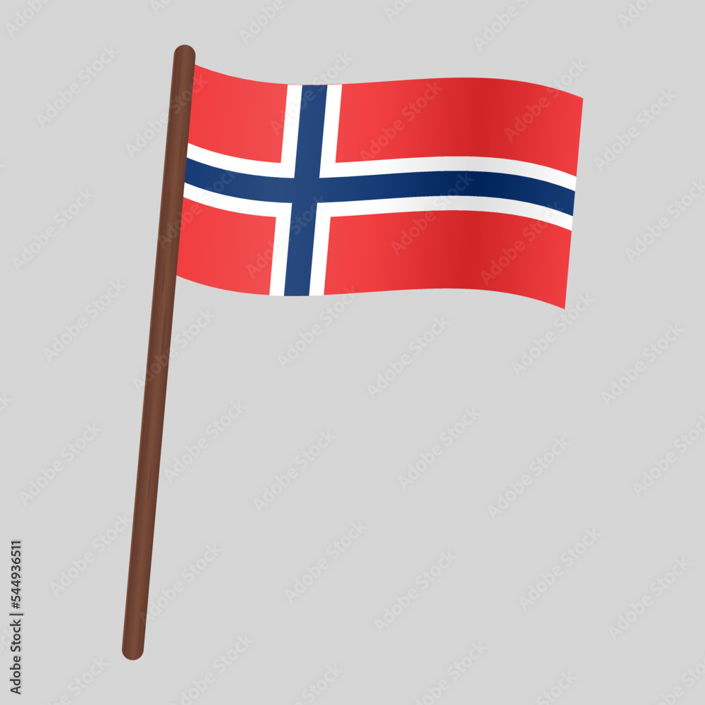 Flag of the country Norway. Flag on the flagpole. Vector illustration