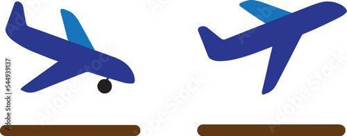 Arrivals and departure plane signs icons, airplane landing and takeoff. Vector illustration