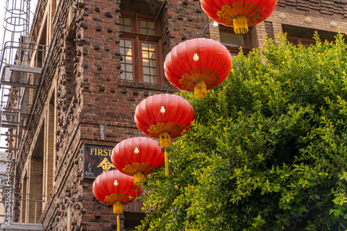 Chinese lanterns on  the street of Chinatown in San Francisco. 