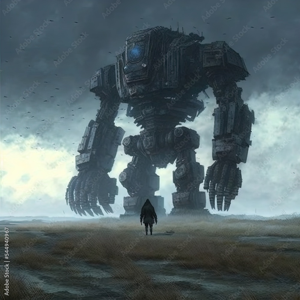 Giant robot. Futuristic warrior. Stock Illustration Stock