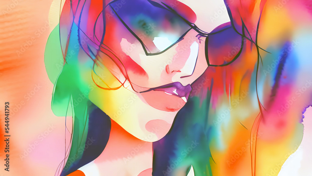 Abstract Water Color Portrait of Girl Background with Generative AI.