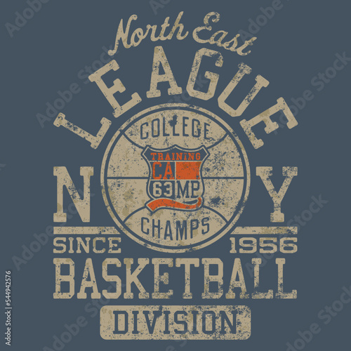 Basketball league college champions team  vintage vector print for t shirt grunge effect in separate layer