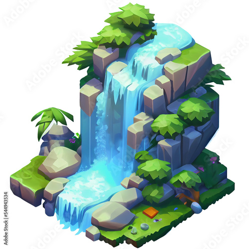 fantasy waterfall game concept art on transparent background photo