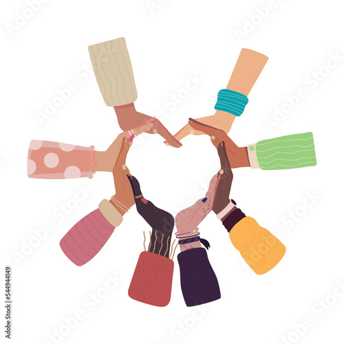 diverse hands making heart