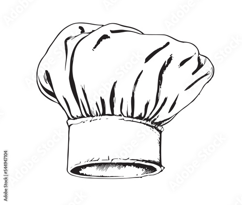 Chef's hat logo sketch hand drawn in doodle style .Vector illustration