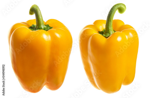 Obraz na płótnie Two ripe yellow paprikas. Isolate on white background w salonie