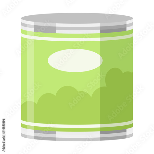 Food green peas in can and jar vector illustration. Tinned goods, sauce, beans, soup for pantry or storage on white background. Food, supermarket, grocery concept