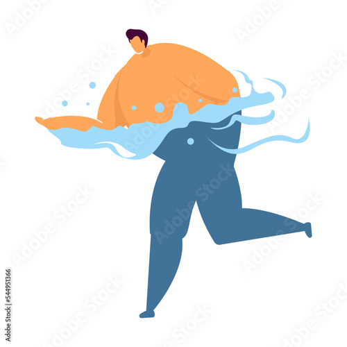 Sporty man swimming in ocean or sea vector illusstration. Summer resort, vacation, water activity, sport concept for banner