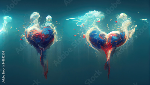 synchronized hearts under water, abstract watersports love photo