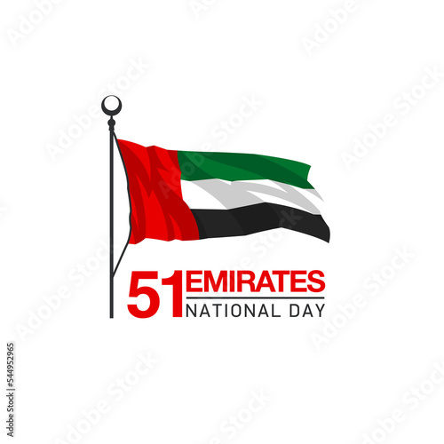 Fifty one UAE national day, Spirit of the union. Banner with UAE state flag. Illustration of 51 years National day of the United Arab Emirates. Card in honor of the 51 anniversary 2 December 1971-2022