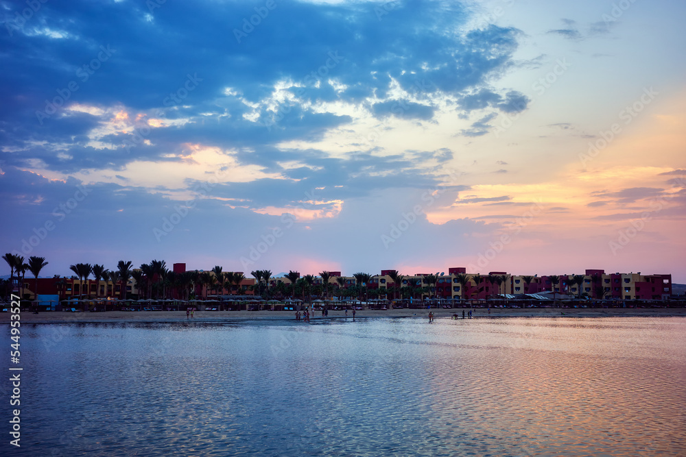 Picture of a scenic sunset over Egyptian coast.