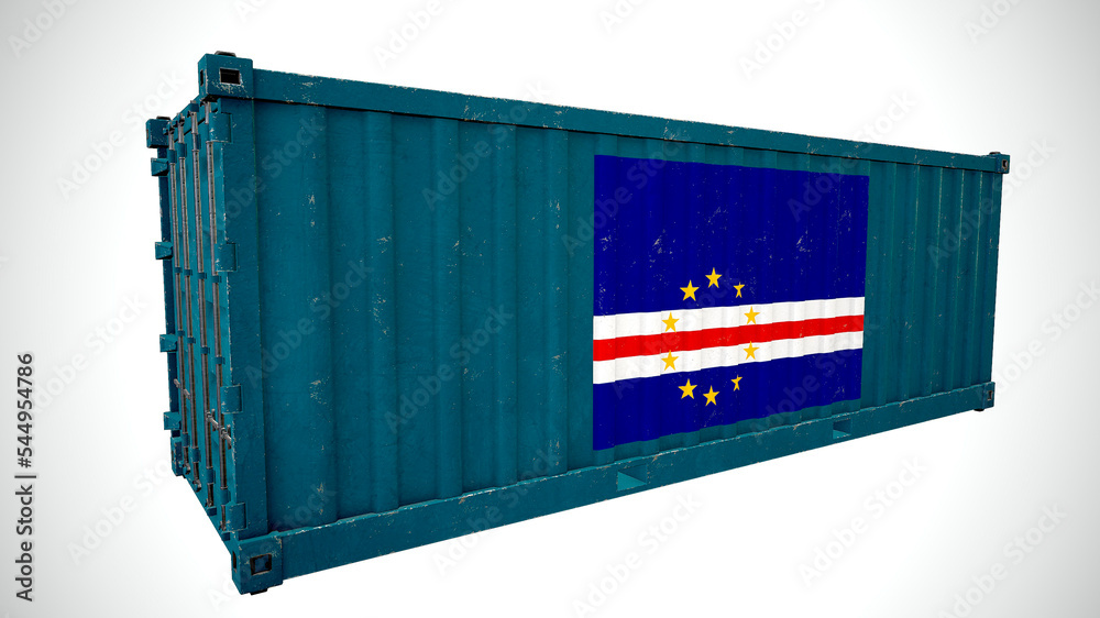 Isolated 3d rendering shipping sea cargo container textured with National flag of Cape Verde. Isolated 3d rendering shipping sea cargo container textured with National flag of Cape Verde.