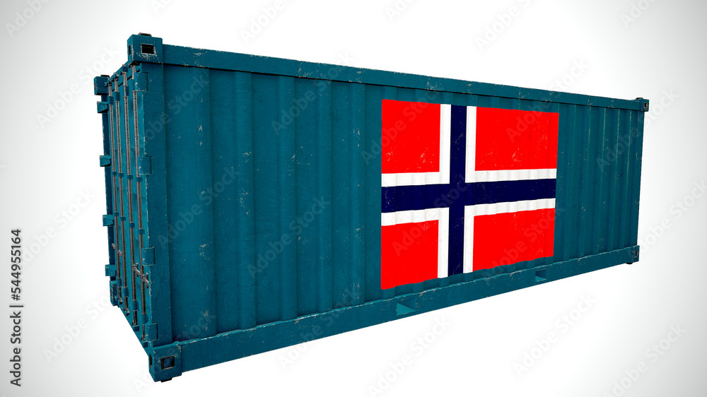 Isolated 3d rendering shipping sea cargo container textured with National flag of Jian mayen. Isolated 3d rendering shipping sea cargo container textured with National flag of Jian mayen.