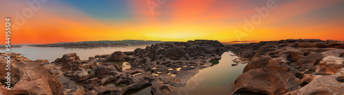 Grand Canyon in Thailand, Natural of rock canyon in Mekhong River, Hat Chom Dao or Chomdao Beach and Kaeng Hin Ngam in Ubon Ratchathani province, Thailand,Panoramic view of the Grand Canyon of Thailan photo