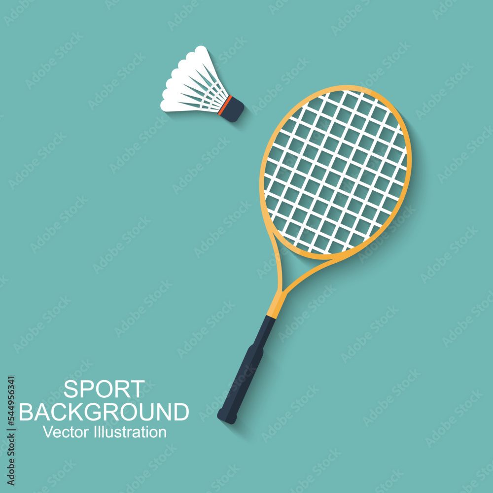 Badminton racket and shuttlecocks. Icon in flat design with shadow. Sport  background. Vector illustration. Background for design of mobile, web app  and printed materials Stock Vector | Adobe Stock