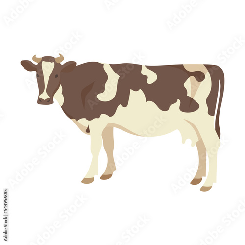 Cartoon domestic animal vector illustration. Farm cow isolated on white background. Domestic animals, pets, farming, concept