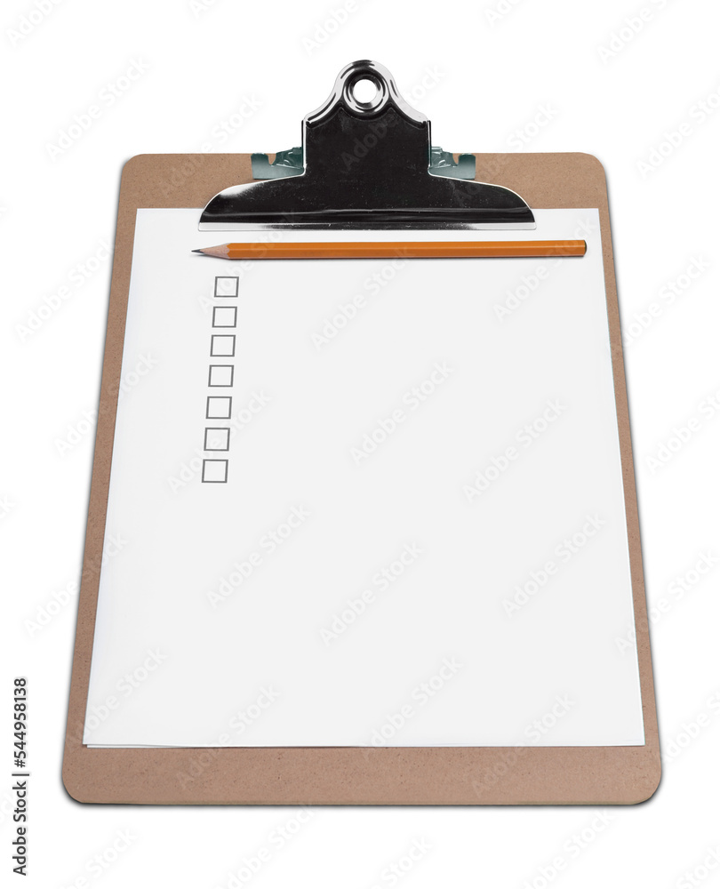 Blank Clipboard with Check Boxes and Pencil