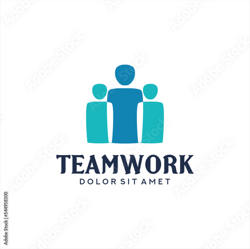 Teamwork logo with people group flat design style.