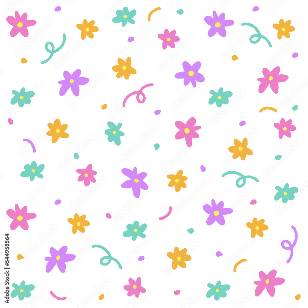 Cute Daisy Flower Purple Orange Pink Mint Blue Green Confetti Sprinkle Sparkle Ditsy Floral Shine Small Polkadot dot Mini Spring Line Abstract Colorful Pastel Seamless Pattern Background