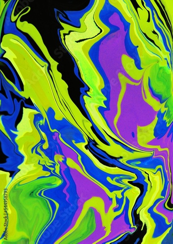 Abstract marble lilac-green background. Acrylic paint spreads freely and creates an interesting pattern. the structure of natural stone is malachite, turquoise. Bright saturated shades.