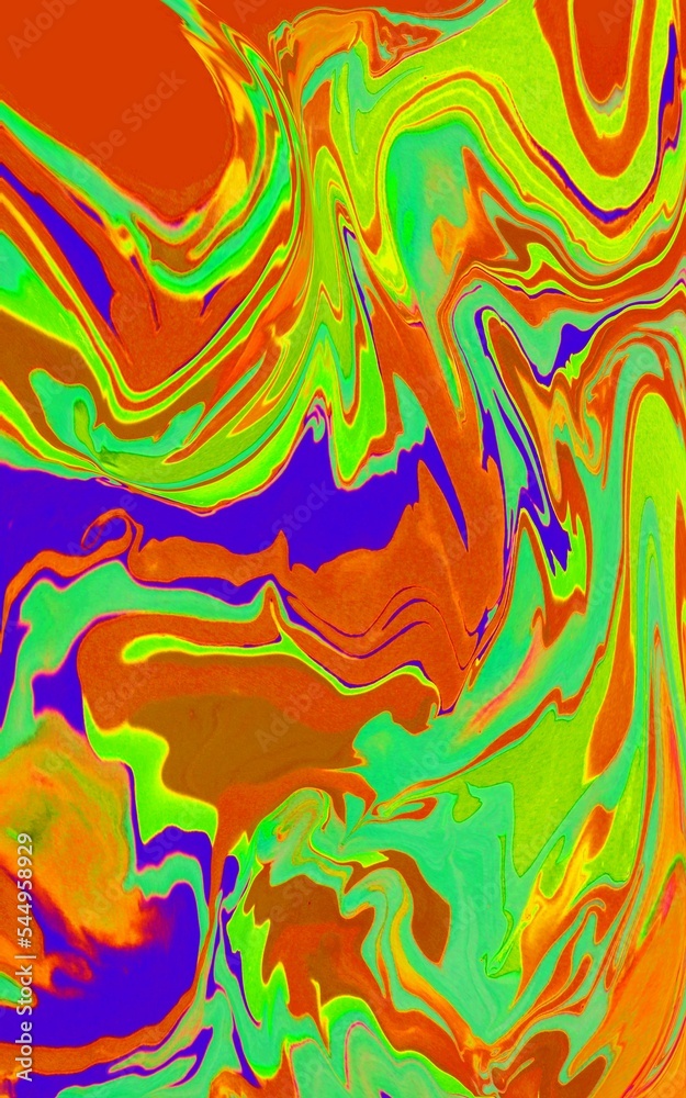 Fototapeta premium Abstract multicolored marble background. Acrylic paint spreads freely and creates an interesting pattern. Bright colors. Background for the cover of a laptop, notebook.